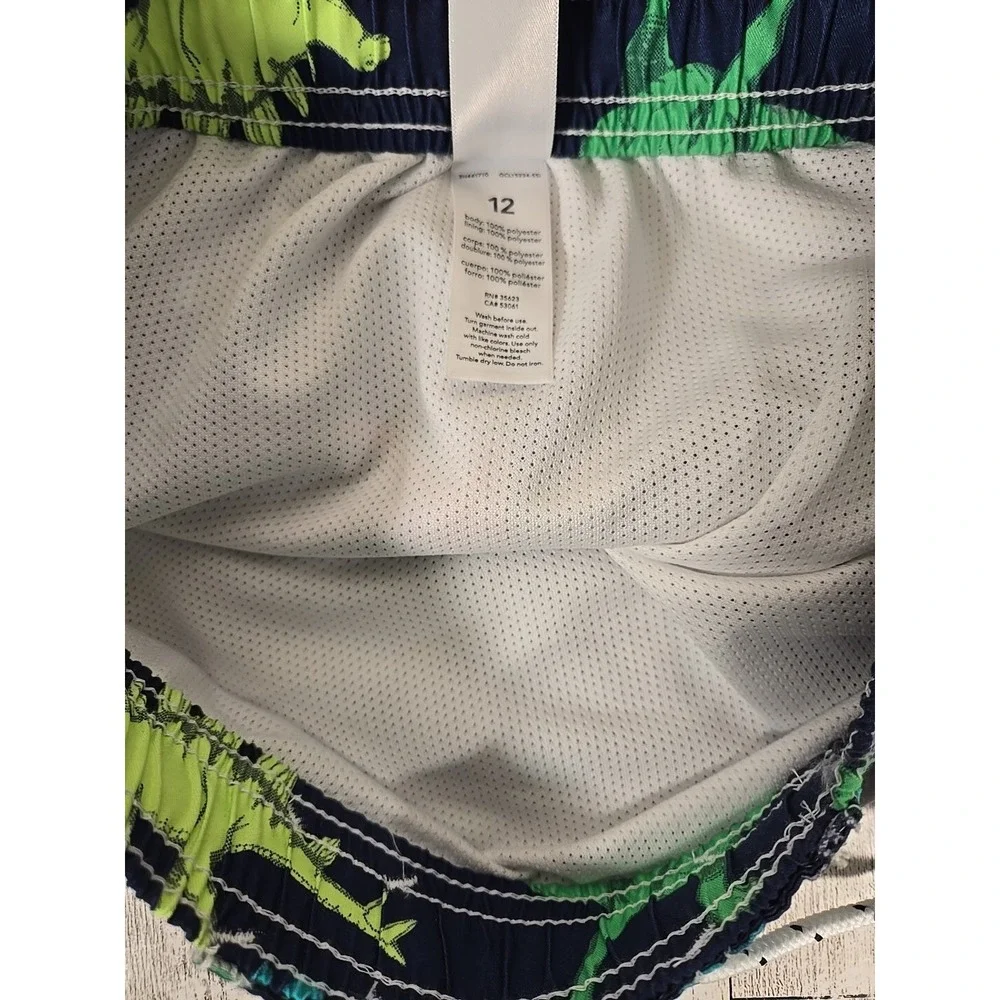 Carters Swim Trunks 12 Dinosaur T-Rex Stegosaurus Mesh Lining Blue UPF 50+ NEW